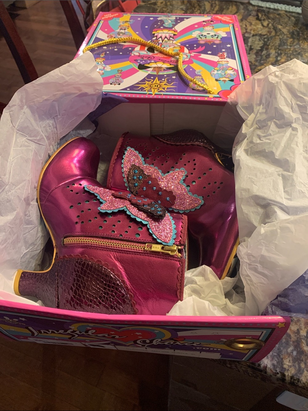 Irregular Choice Mariposa Ankle Boots in Metallic Pink/Purple - Picture 11 of 12